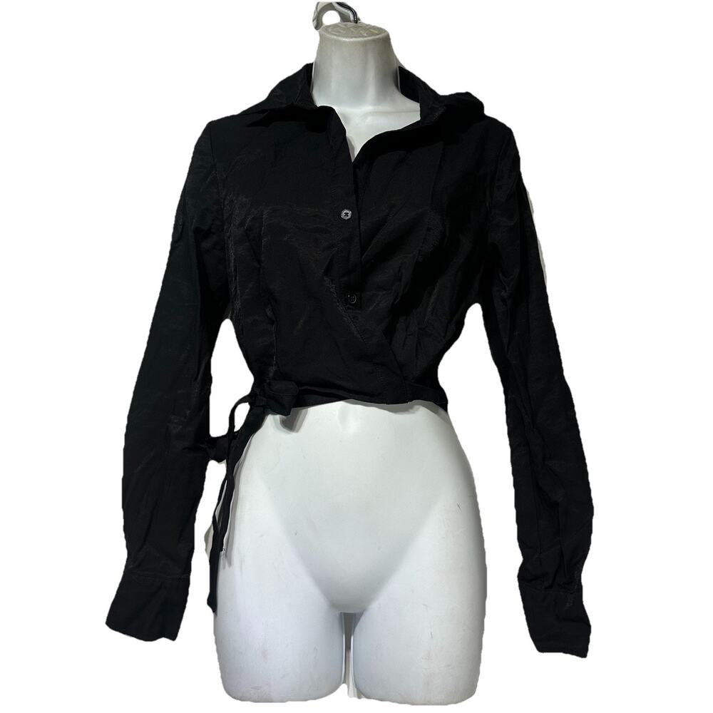 idem ditto black button up waist tie Witchy Goth Long Sleeve blouse Size L